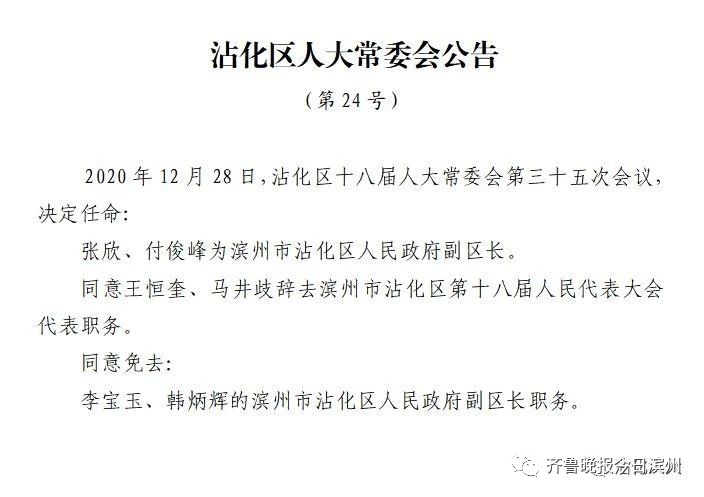 无棣人张欣被任命为沾化区副区长！曾在无棣任职！