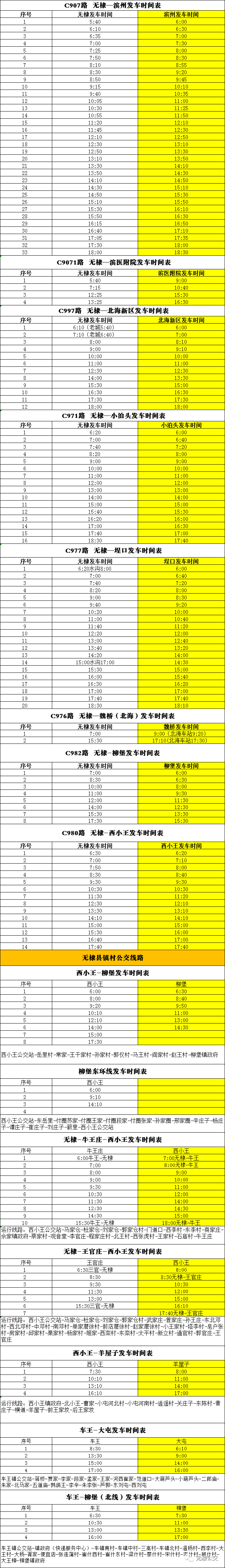 无棣公交线路恢复公告，各线路运行时间表